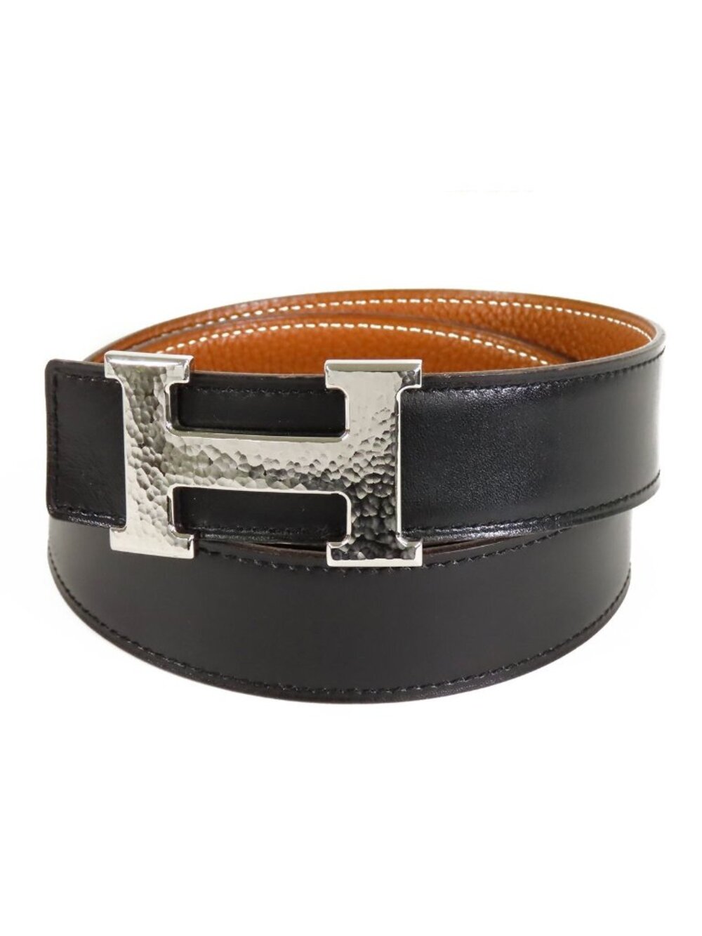 Hermes Constance H Belt Black Gold Silver Box Calf Togo Martelee Reversible 75